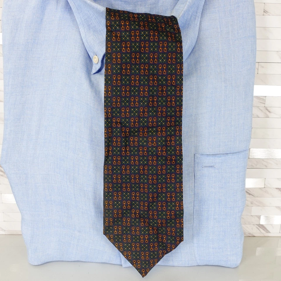 LOUIS FERAUD 领带男式蓝色海军蓝棕色丝绸设计师套装 Foulard 链波西米亚 — 第 1/4 张图片