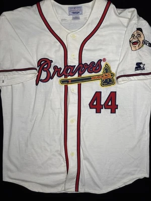 Camiseta deportiva vintage Starter Atlanta Braves Hank Aaron con botones talla X grande Foto 1 de 4