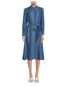 NWT Saks Fifth Avenue Womens Belted Midi Dress Size S - Picture 1 of 1