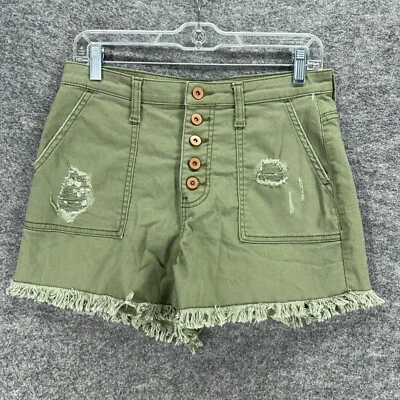 Шорты женские NoBo 11 зеленая джинсовая ткань средняя стирка срез высокая посадка искусственно состаренные - Изображение 1 из 4