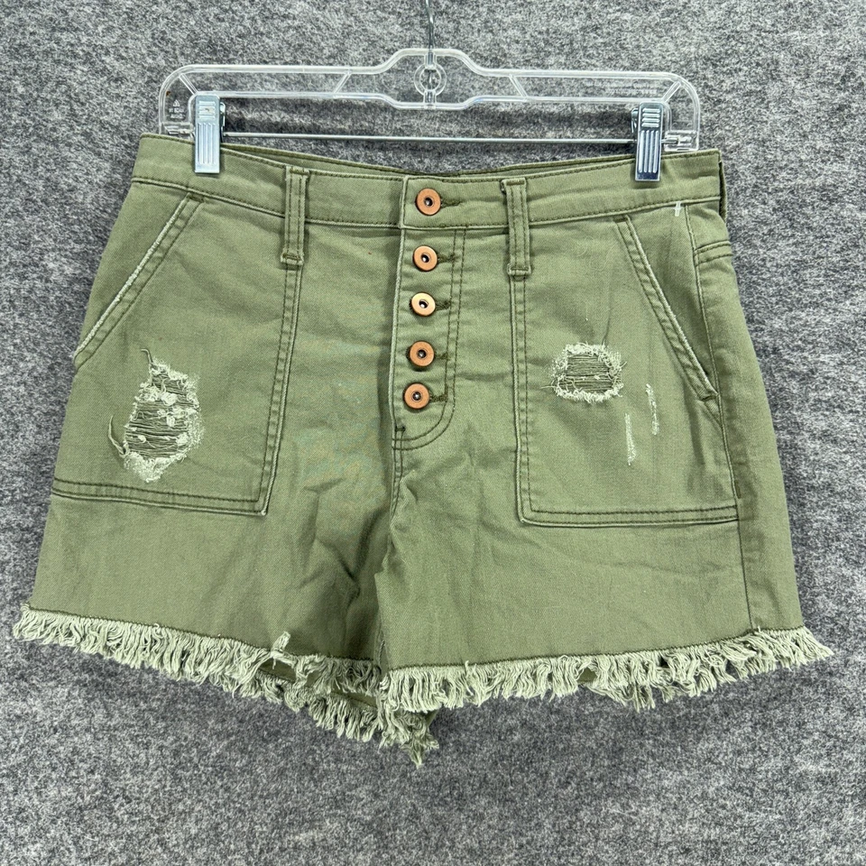 Pantalones Cortos NoBo Mujer 11 Verde Denim Medio Lavado Corte Tiro Alto Desgastados Foto 1 de 4