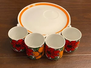 8 Pc. Vintage MCM Orange & Floral Snack Set Porcelain Plates & Coffee Cup - Picture 1 of 12