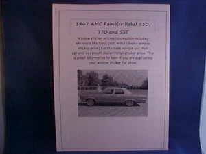 1967 AMC Rambler Rebel fact cost/dealer window sticker prices for car/options $$ - Picture 1 of 1