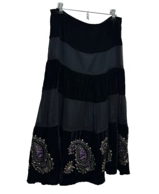 Vtg 90s Women Velvet Skirt Sz 6 Black Tiered Mesh Beaded Midi Fairy Whimsigoth - Image 1 of 4