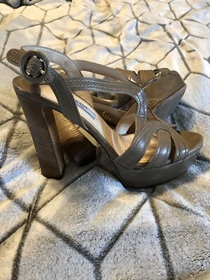 Prada Brown Taupe Ankle Strap Leather Platform Sandal 7 1/2 37 1/2 - Image 1 of 4