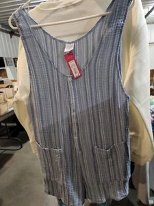 Juniors' Button–Up Cover Up Romper - Xhilaration - Light Denim Blue Large 8-10 - Picture 1 of 2