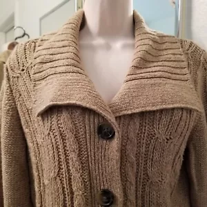 St John’s Bay Oatmeal Beige Color Cardigan Sweater Heavy Knit Fold Over Collar - Picture 1 of 13