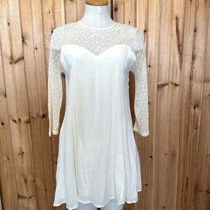 Chelsea & Violet A Line Mini Dress XS Beige Lined Long Sleeves Crew Neck Lace - Picture 1 of 10