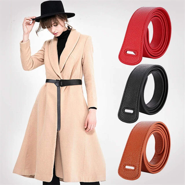 Women Genuine Leather Belt Wrap Around Self Tie Sash Obi Waist Cinch Dress Decor - Image 1 of 4