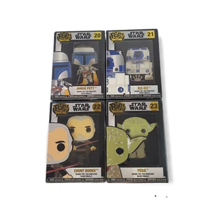 Funko POP Star Wars Pin Set of (4) R2-D2, Yoda, Count Dooku and Jango Fett NEW - Picture 1 of 9