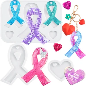 Awareness Ribbon Epoxy Resin Silicone Mold with Heart Keychain Jewelry Making - Imagen 1 de 19
