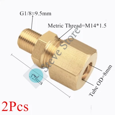 8mm x 1/8 Male BSP G Thread Connector Brass Compression Fitting for 8mm OD Tube - Image 1 of 2