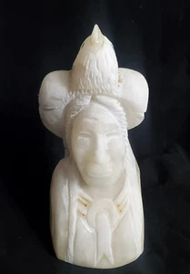 INDIANERHÄUPTLING & ADLER STEINSKULPTUR HANDGESCHNITZT SIGNIERT BÄRENKRALLE - Bild 1 von 18