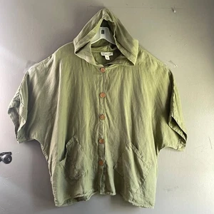 Coldwater Creek’s Easy Leinen Jacke Kapuze Gr. 1X olivgrün Sommer Cottagecore - Bild 1 von 7