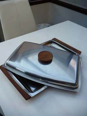 Stainless Steel Large Lidded Serving Tray/Shallow Dish Vintage 42cm X 22cm - Image 1 of 4
