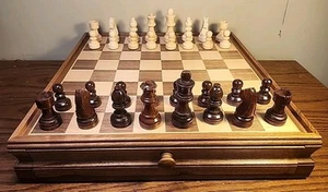 AMEROUS 15x15" Wood 2 in 1 Chess & Checkers Set w/ Built-in Storage Drawer MINT! - Picture 1 of 13
