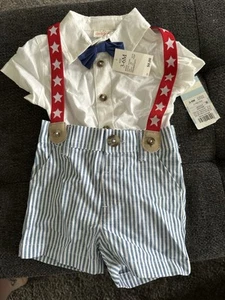 Cat & Jack Baby 3 Pc Set Red White Blue 3-6 mos Shorts Bow Tie Suspenders Shirt - Picture 1 of 1