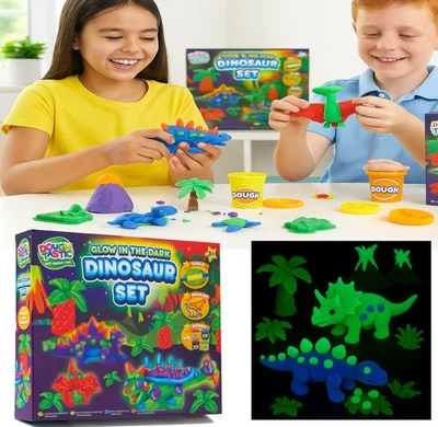Machen & Play Dough Tastic Leuchtfarbe Dinosaurier Set Doh Formen Kinder - Bild 1 von 4