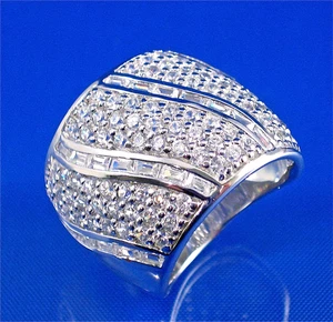 STERLING SILVER WAVY CANNELE SET BAGUETTE & PAVE SET ROUND CZ DOME RING , SZ-7 - Picture 1 of 3
