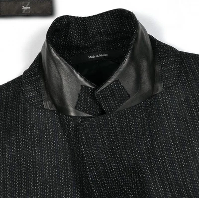 Zegna "City" Wool /Cashmere Blazer w/ Leather Trim Men's 40S Salt & Pepper Fleck - Image 1 of 4