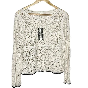 Ultra Rosa Häkelspitze Top Creme Damen Small Boho Hippie Transparent Cottagecore - Bild 1 von 6