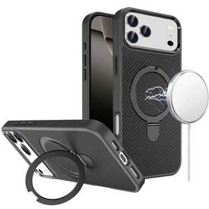 Funda para iPhone 17 PRO Impresión de Fibra de Carbono Soporte de Metal Magnético + Vidrio Templado - Imagen 1 de 9