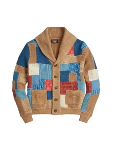 Ralph Lauren’s Double RL Indigo Patchwork Schalkragen Cardigan Strick - Bild 1 von 16