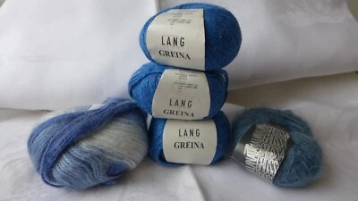 250G Greina-Lang Yarns Schurwolle, Nuovo-Lana Grossa und Alpaca-Mohair blau-weis - Bild 1 von 4