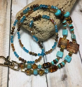 Handmade Tigers Eye Stone Lanyard/Eyeglass Chain/W/Swarovski Elements US - Picture 1 of 8