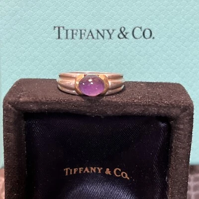 Anillo Tiffany & Co. Plata 925 Oro 18K Amatista Cabujón Talla 6 1/2 Foto 1 de 4