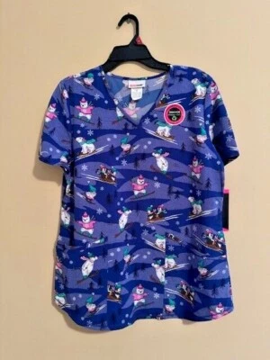 Scrubstar Polar Bears Snow Ski Skiing Penguins Sledding Nurse Uniform Scrub Top - Image 1 of 2