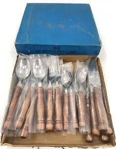 Vintage Old Homestead 1970's Silverware Flatware 24 Piece Brown Wood Handle MCM - Picture 1 of 8