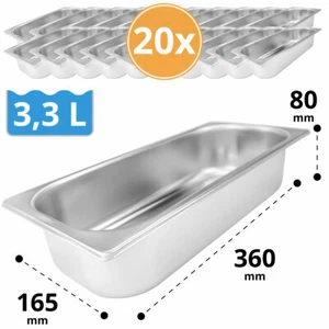Eisbehälter 3,3 Liter 360 x 165 x 80 mm Edelstahl 20 Stück Eisvitrine Eiscafe - Picture 1 of 2