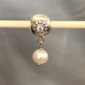 Authentic Pandora Sterling Silver Pearl of Wisdom CZ Dangle Clip 790873P NEW - Picture 1 of 3