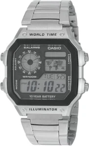 Casio AE1200WHD-1A Digital Sports World Stainless Steel AE-1200WHD-1A Mens Watch - Picture 1 of 7