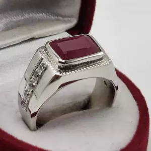 Lab Created Ruby Men Ring Roby Ring Yaqut Ring Ring Handmade Ring - Picture 1 of 9