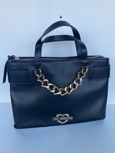 Love Moschino Borsa PU Nero Black Satchel Shoulder Strap Purse Handbag Tote NWT - Picture 1 of 10