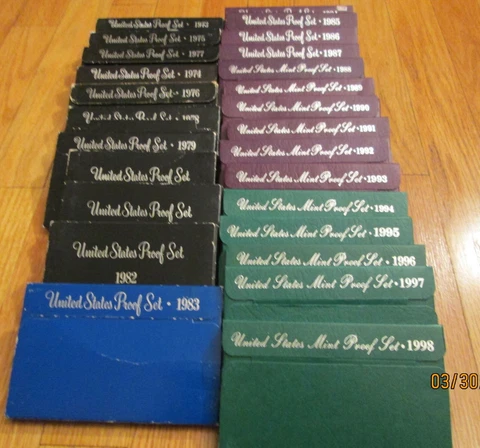 1973 to 1998 Proof Sets U.S. Mint 26 Proof Set San Francisco Mint Box COA Cover