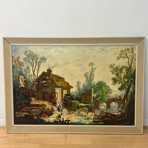 T Graham Vintage Canvas Print Framed Landscape Water Mill Cottage Rural Country - Picture 1 of 15