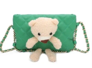 Teddy Bear Quilted Diamond Patterned Mini Cross body Bag Green - Picture 1 of 1