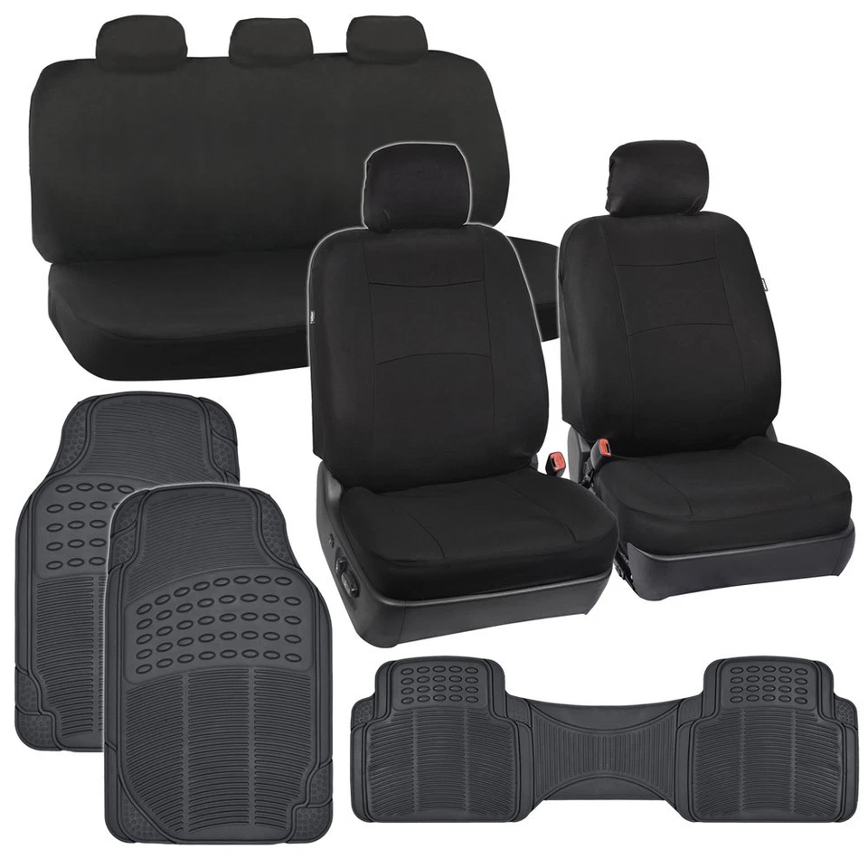 Черные чехлы на автомобильные сиденья с подголовником + резиновые напольные коврики, полный комплект для салона ⭐⭐⭐⭐⭐ - Изображение 1 из 4