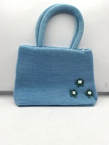New Little Girls Blue Fabric Purse Sweet Little Rose Florets - Picture 1 of 6