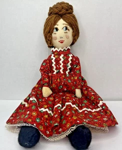 VINTAGE HANDGEFERTIGTE 10" STOFF PIONIER PRÄRIE PUPPE BESTICKTES GESICHT - Bild 1 von 8
