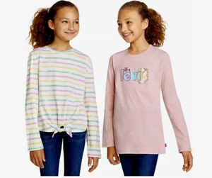 New $44.00 LEVI'S Girls 2 Long Sleeve T-Shirts - 100% Cotton - Size: 10/12 - Picture 1 of 2