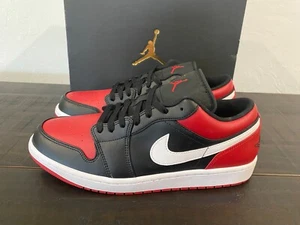 Nike Air Jordan 1 Low Shoes "Bred Toe" Black White 553558-066 Men's Size 12 - Picture 1 of 19