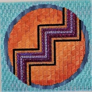 Stitched 18ct Needlepoint Canvas ZUNI SUNSET Ornament Size: 5"x5" Design Area - Picture 1 of 7
