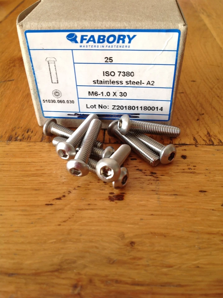 FABORY 6mm M6 X 30 30mm STAINLESS STEEL BUTTON HEAD ALLEN BOLT SCREW A2 ( 10 PACK ) TEN