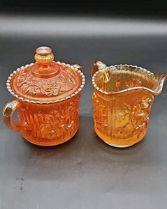 Imperial Carnival Glass Lustre Rose Creamer And Sugar Dish Marigold Vintage 50s - Picture 1 of 24