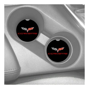 CHEVROLET CORVETTE C6 CHEVY THEME DESIGN CUSTOM RUBBER CAR COASTER SET OF 2 - Picture 1 of 1
