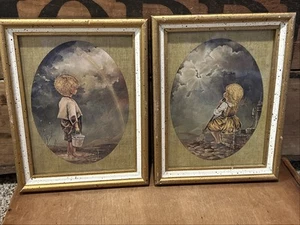 Pair Vintage Gloria Ranck Urchin Framed Art Prints Speckled White Gold Frames - Picture 1 of 12